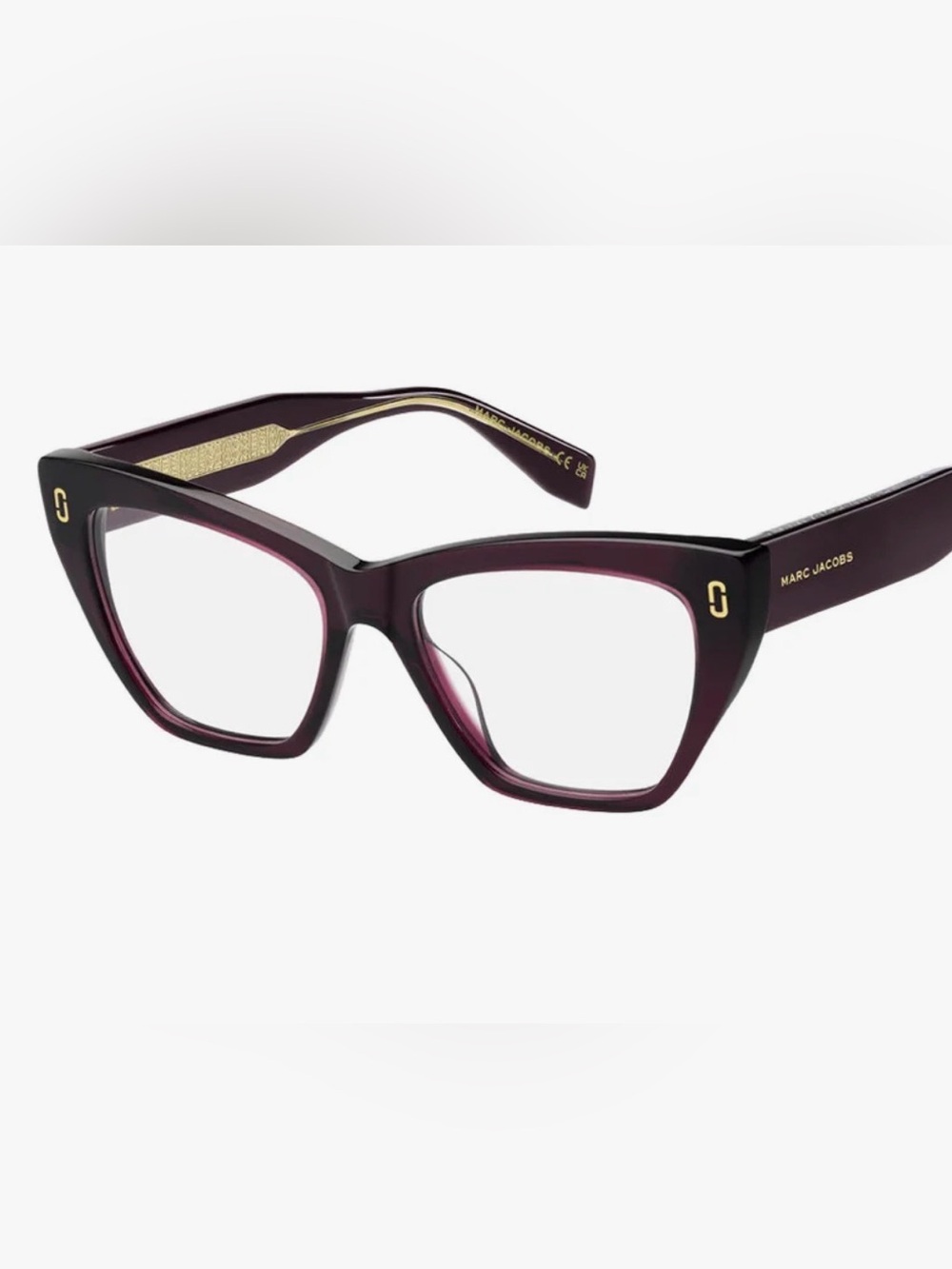 Marc Jacobs 1129 Burgundy Square Acetate Optical Glasses with Gold Accents